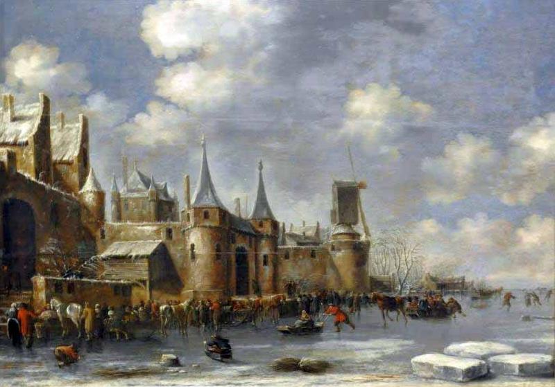 Thomas Hovenden Skaters outside city walls China oil painting art